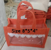 Printed Transparent Jute Bags For Return Gifts, Thamboolam Bags: Wedding Gifts Lunch Bag Multicolor (8*5*4 inches) Gifts, Diwali Gifts